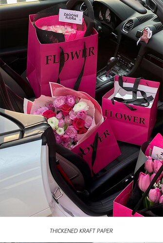 鲜花袋芭比粉FLOWER花束包装袋