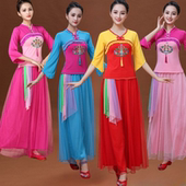 2024广场舞服装 民族风扇子舞蹈服跳舞裙子演出服女 夏季 新款 套装