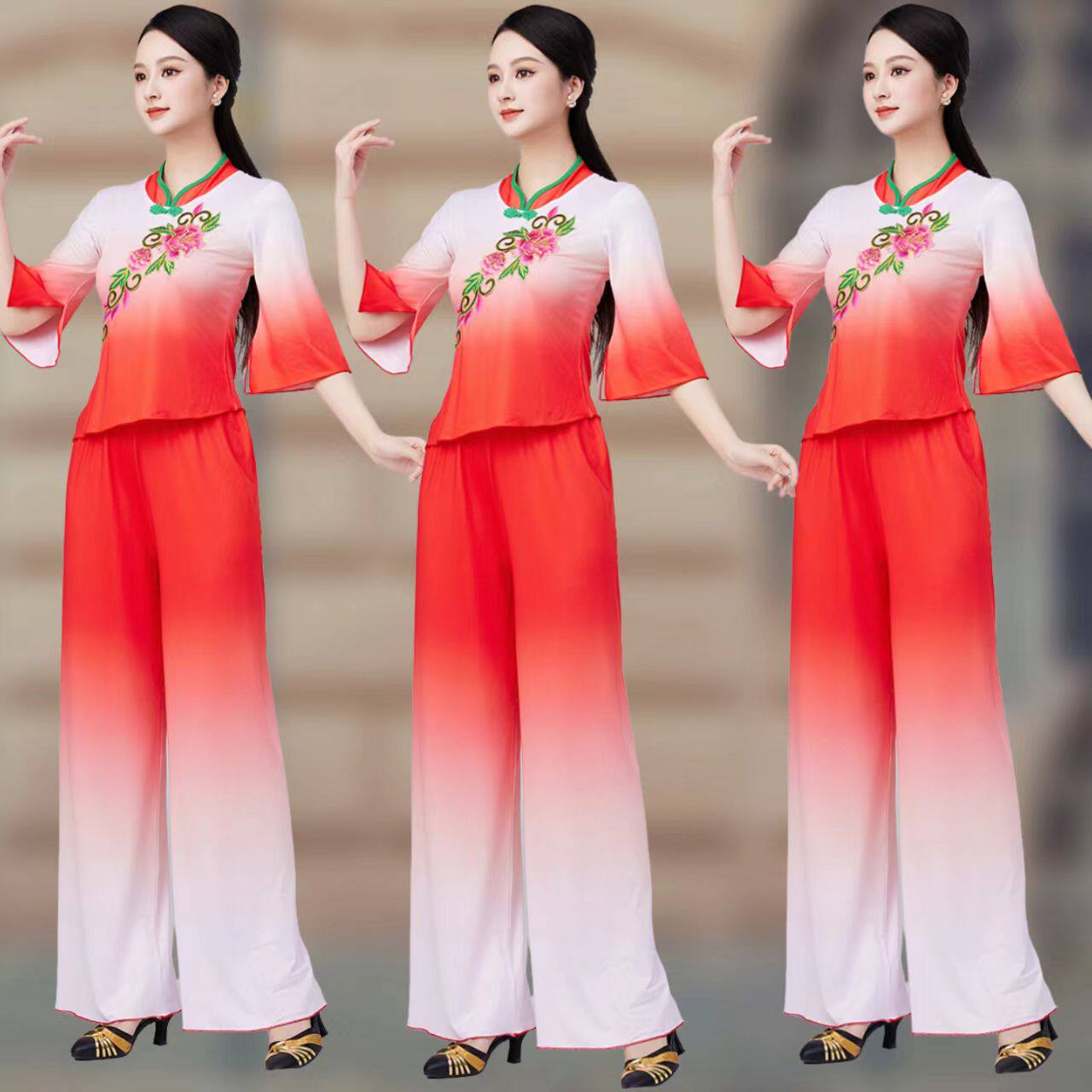 2025夏季新款渐变色民族风腰鼓舞蹈服广场服装古典舞演出服套装女