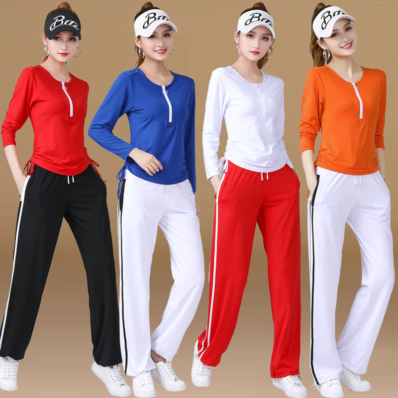 杨丽萍广场舞服装新款春装长袖跳舞衣服套装女健身操运动服春秋季