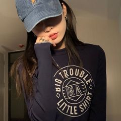 Real price printing color contrast wave edge high waist short long sleeve frosted thickened bottoming