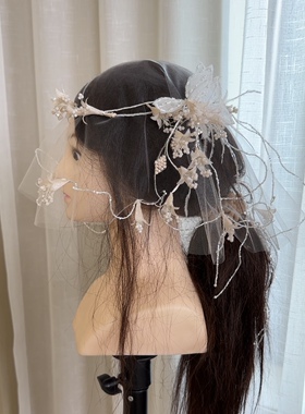 森系花朵流苏头纱新款超仙复古婚纱高级感造型新娘头饰品跟妆旅拍