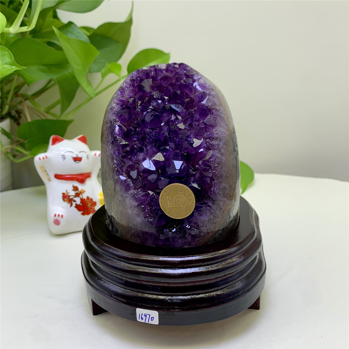 乌拉圭天然紫晶洞簇块招聚财 原矿石紫水晶摆件 消磁镇宅办公家庭