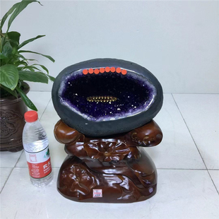 乌拉圭钱袋子天然紫晶洞招聚财 紫水晶摆件 消磁镇宅办公家庭