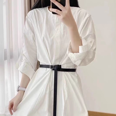 MO正品衬衫连衣裙2025秋季简白棉质解构卷袖廓形附腰带MBE1DRS045