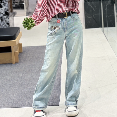 MO2026正品春装新款怀旧水洗做印花阔腿牛仔裤女长裤MBF1JEN041