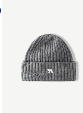 男女同款街头破洞短款毛线帽冬季保暖韩版北极熊刺绣针织帽地主帽