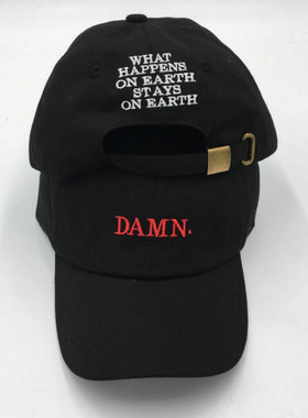 外贸黑色DAMN棒球帽WHAT HAPPENS ON EARTH STAYS ON EARTH鸭舌帽