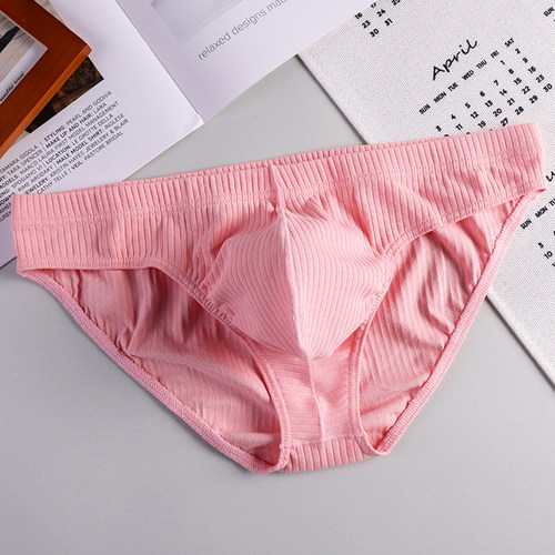 男士高弹螺纹性感纯棉三角裤单层