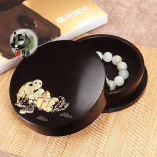 紫光檀描金手捧文房收纳盒大漆复古茶台装 饰摆件盒曹慧手作饰品盒