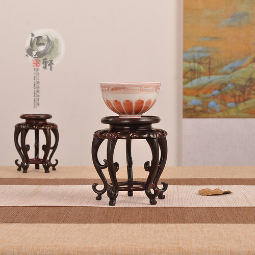 瓜棱简约花几高脚小盆景红酸枝