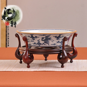 实木新中式 东门兰花摆件底座盆景茶壶花瓶鎏金球铜葫芦展示圆木托