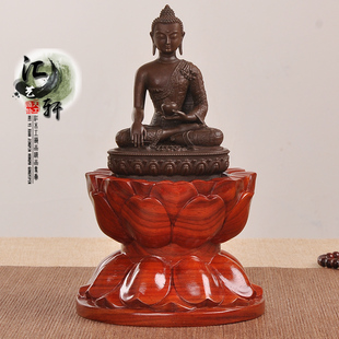 红花梨雕刻佛像圆形莲花底座托加高寺庙供奉香薰炉莲花大座台实木