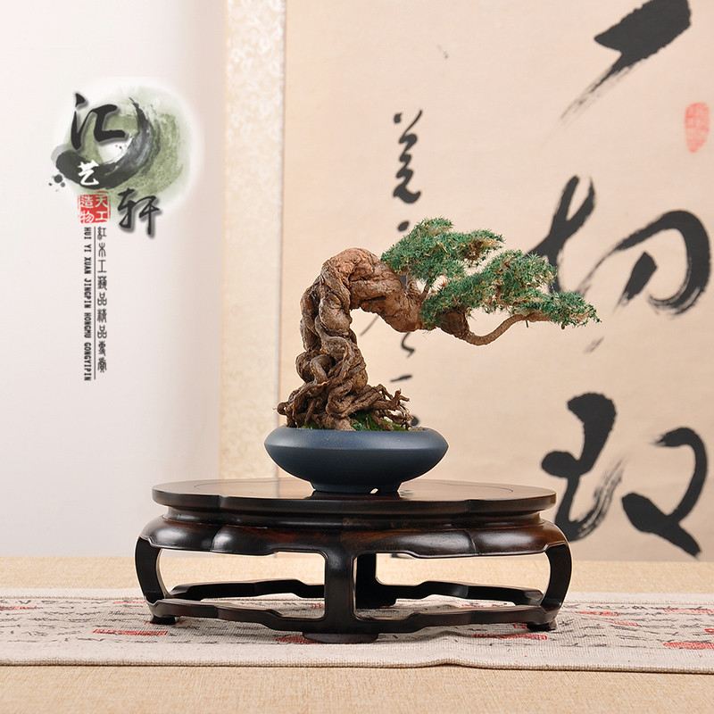 红木大红酸枝瘿瘤手工镂雕圆花几花道香炉茶壶托架摆件盆景木底座