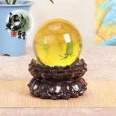 非洲黑檀莲瓣水晶球葫芦球面底座家用佛像聚宝盆铜器摆件加高木托
