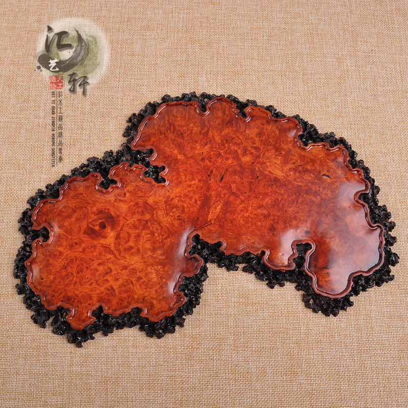 缅甸花梨木满瘿瘤木影子木随形茶盘微型盆景敷板茶壶底座木托摆件