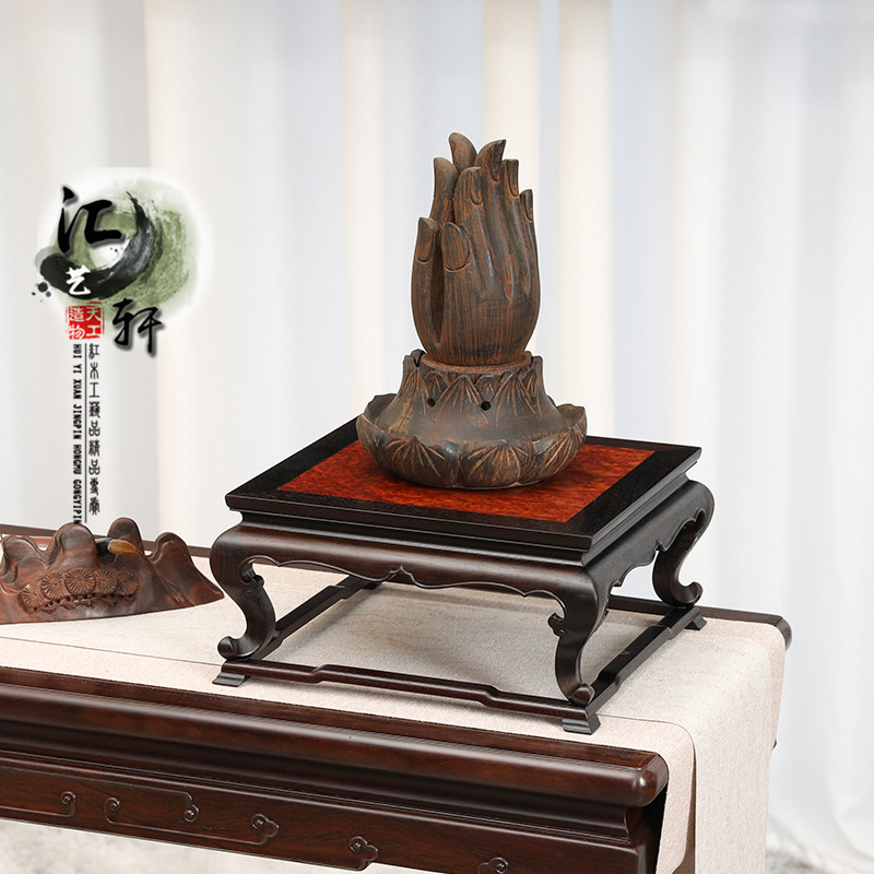 红木大红酸枝托式独板正方明清案几中型盆景奇石玉器瘿瘤装饰摆件