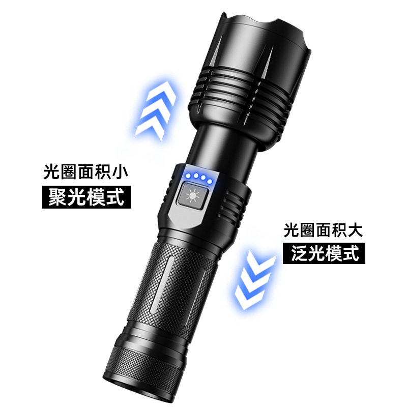 新款XHP70手电筒 变焦电量显示款 USB充电款白激光强光手电筒