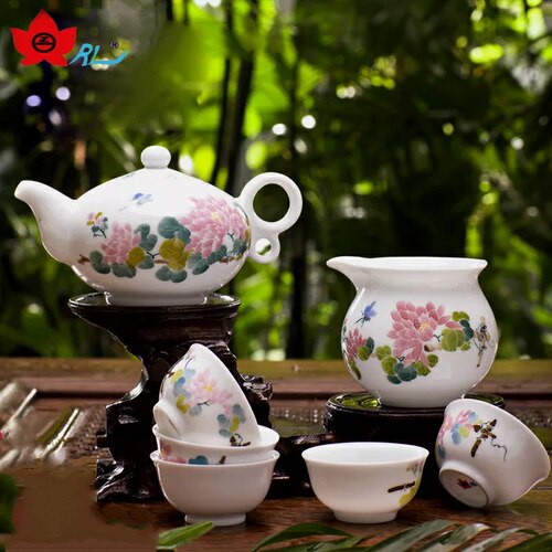 景德镇红叶釉下彩菊花功夫茶具