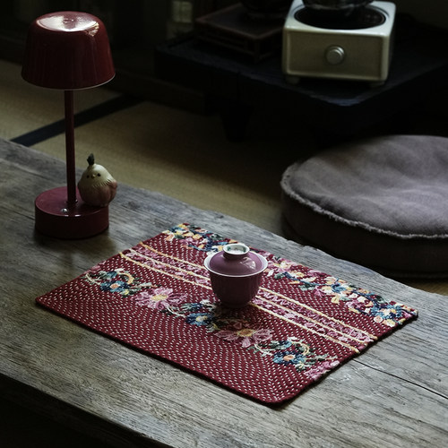 钟声刺绣 全手工 密密缝彩绫花语茶席茶垫 文艺家居置物垫隔热垫