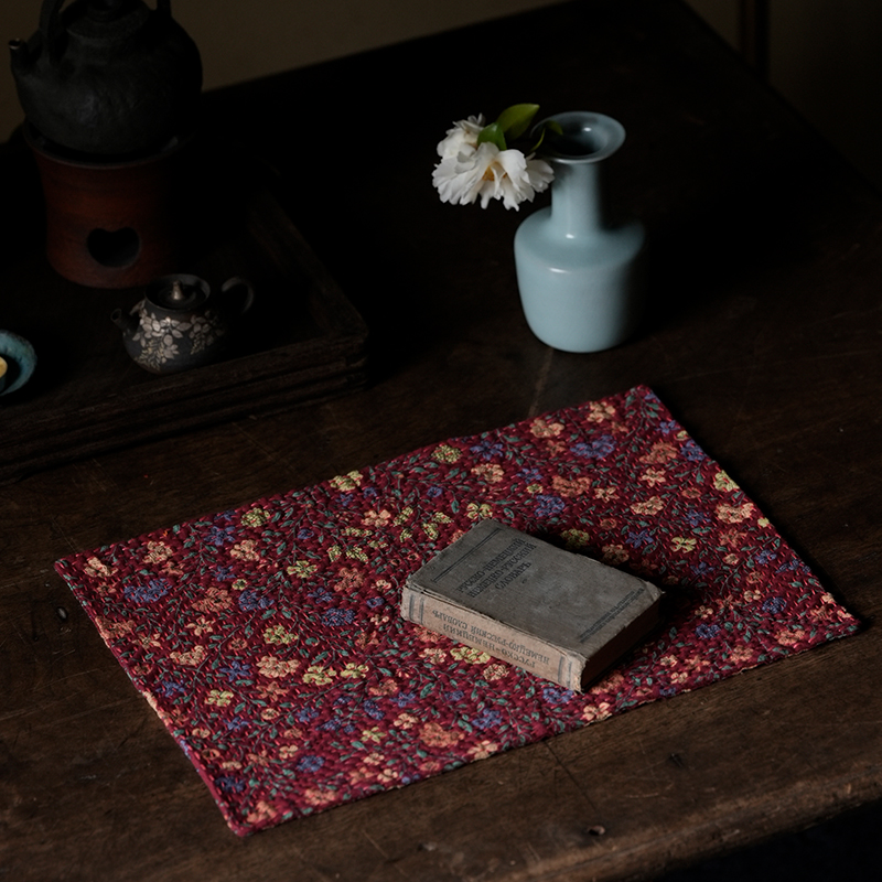 钟声刺绣 手工缝制密密缝熠熠生花茶席 中式家居隔热垫 茶道零配