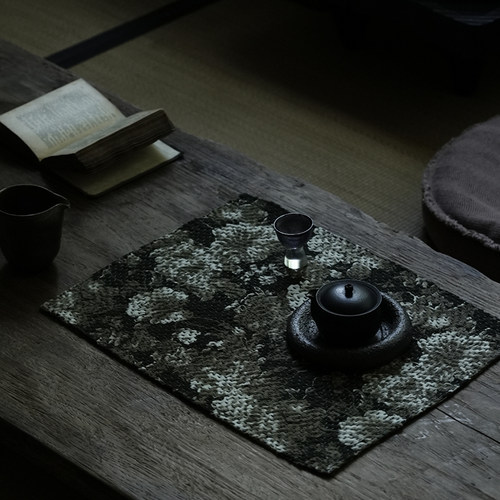 钟声刺绣 全手工 密密缝苔影繁花茶席茶垫 文艺家居置物垫隔热垫