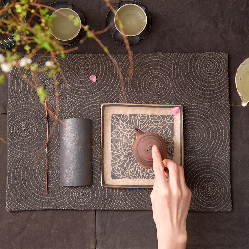 钟声原创涟漪柿漆手缝草木染茶垫