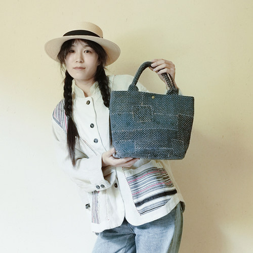 钟声刺绣 全手工密密缝拼接菜篮子包 出行便携文艺收纳包