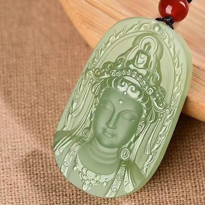 天然阿富汗玉度母观音菩萨吊坠白色玉观音牌子玉石玉挂件男女款