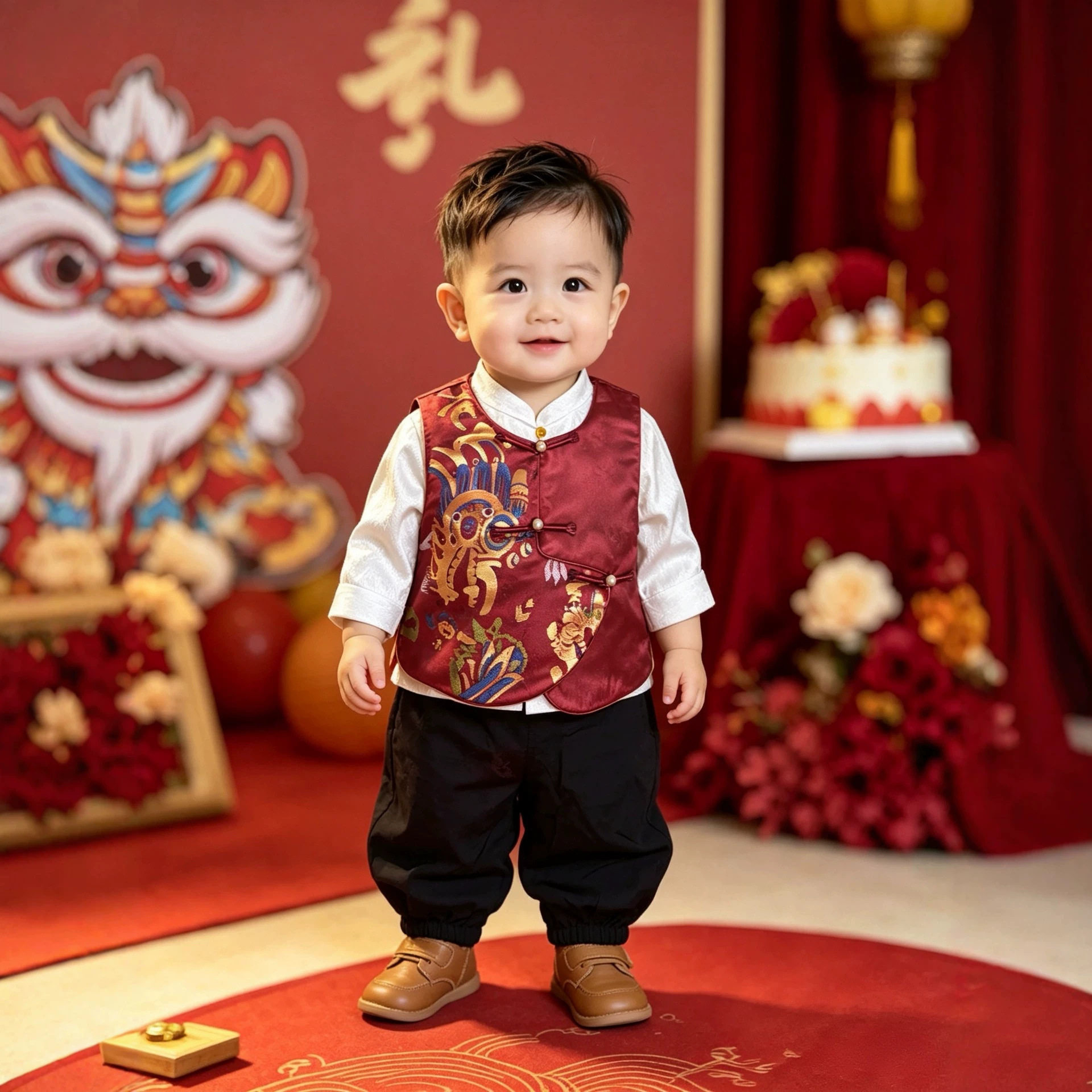 男宝宝周岁礼服新中式马甲婴儿唐装少爷服女童坎肩夹棉背心拜年服