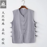 Phong cách Trung Quốc cotton và lanh Tang phù hợp với vest nam vest Ma Rong phong cách Trung Quốc khóa cũ áo sơ mi vest thể dục quần áo mùa hè mặc - Áo vest cotton