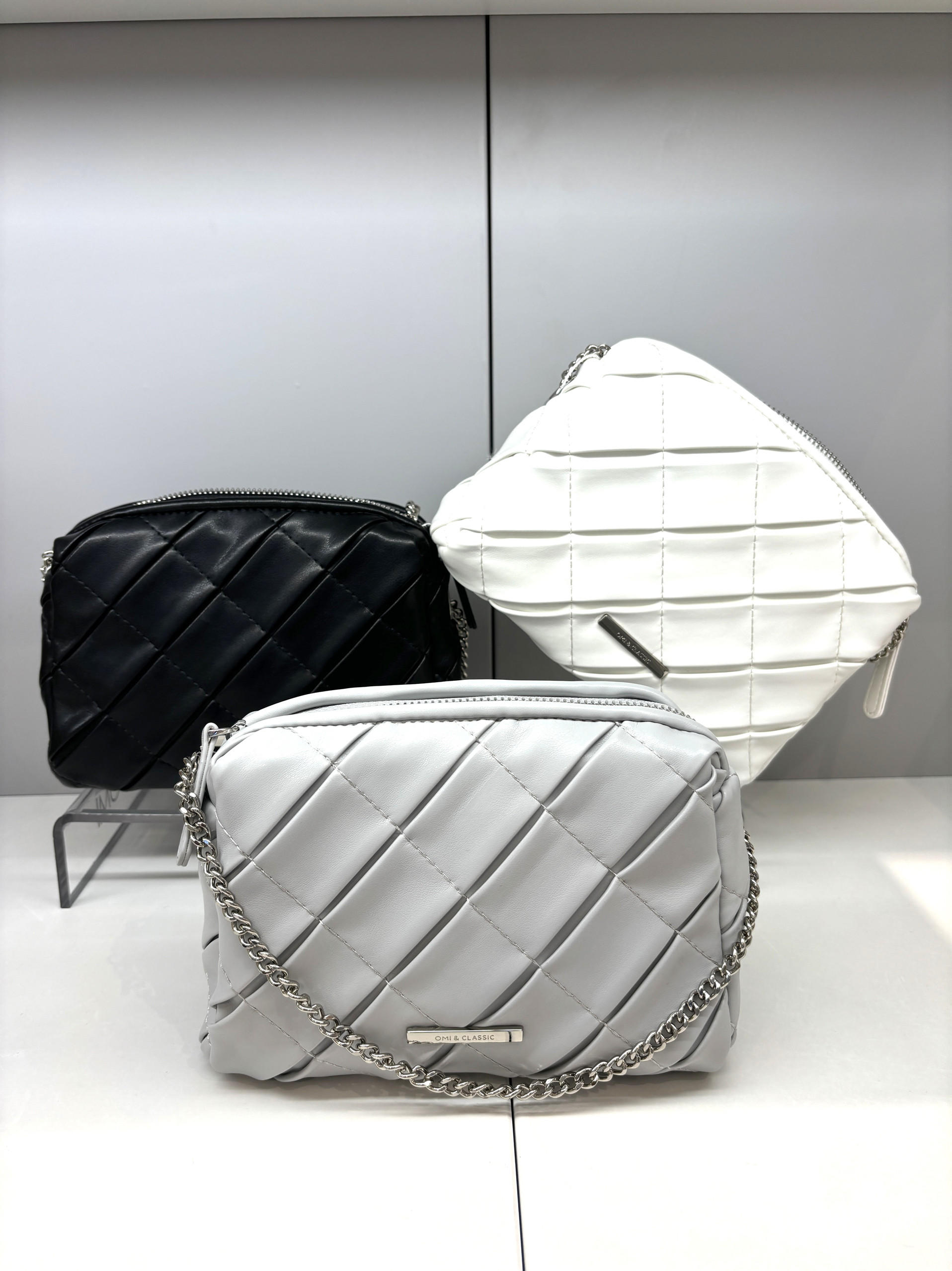 欧米omi女包2024新款褶皱时尚百搭单肩链条斜挎包简约纯色小包包