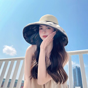 2026夏季新款韩版遮脸女遮太阳帽紫外线渔夫帽蝴蝶结黑胶透气防晒