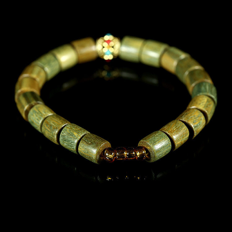 绿檀木珠桶珠手串檀香木男女情侣念珠单圈手链文艺饰品