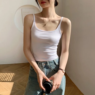 黑色U领美背吊带背心女2026新款 打底上衣 纯棉内搭性感小个子短款