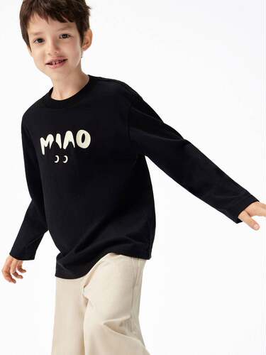 little moco25春款男童女童卡通猫咪印花长袖T恤5A抗菌KBF1TEET04
