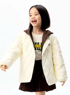 little moco 25年冬装新款男女童假两件羽绒服连帽外套KBE4EIN052