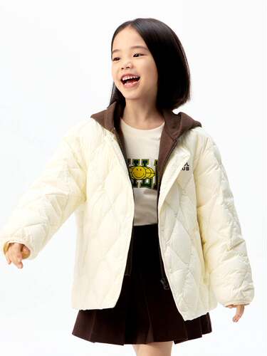 little moco 25年冬装新款男女童假两件羽绒服连帽外套KBE4EIN052