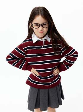 little moco专柜25冬装新款男女童纯棉条纹长袖T恤KBE4TEE013