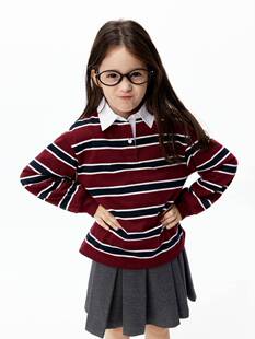 little moco专柜25冬装新款男女童纯棉条纹长袖T恤KBE4TEE013