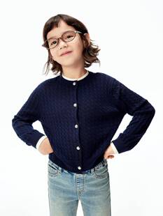 little moco 25秋女童短款亲子装毛衣针织开衫毛织外套KBE3CAR004