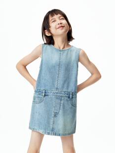 little moco童装夏款女童工装牛仔连衣裙背心无袖裙子 KBF2DRST12