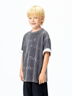 little moco专柜正品夏款男女童半袖字母纯棉短袖T恤KBE2TEE027