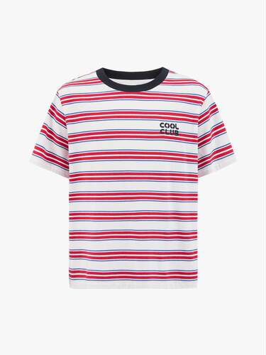little moco儿童装26秋装新款男女童学院风条纹短袖t恤KBF3TEE015
