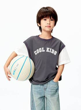 速干衣 little moco25夏装男童运动短袖T恤假两件上衣KBE2TOP004