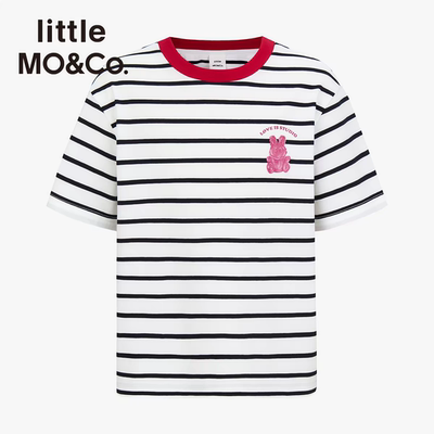 little moco童装夏装男女童圆领短袖新疆棉色织条纹T恤KBE2TEET17