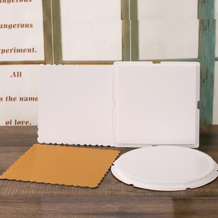 源洲包装方形圆型一体蛋糕盒手提盒三合一加厚底托金白色垫片内托