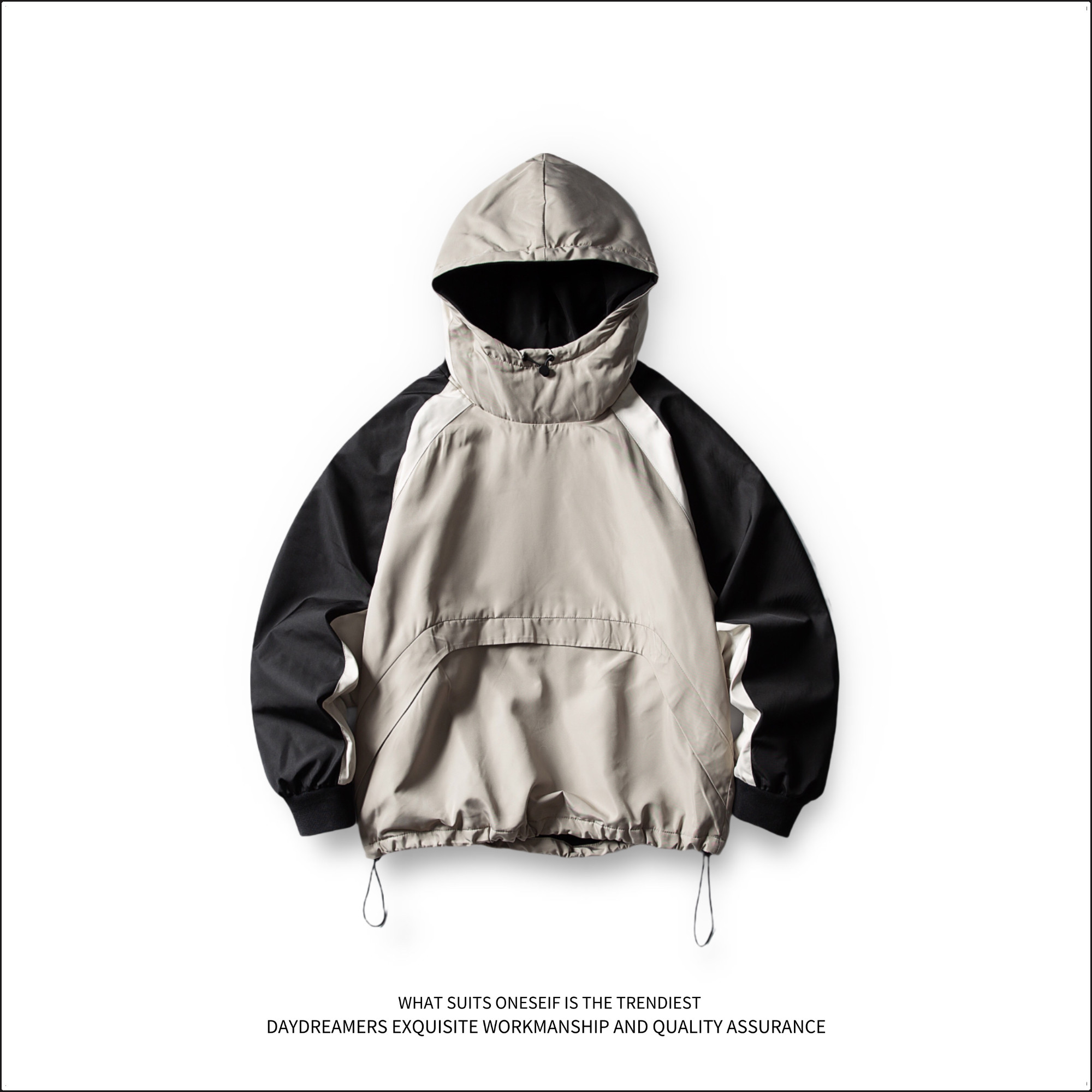 日系机能风冲锋衣骑行夹克连帽加绒棉服男女拼色宽松休闲运动外套