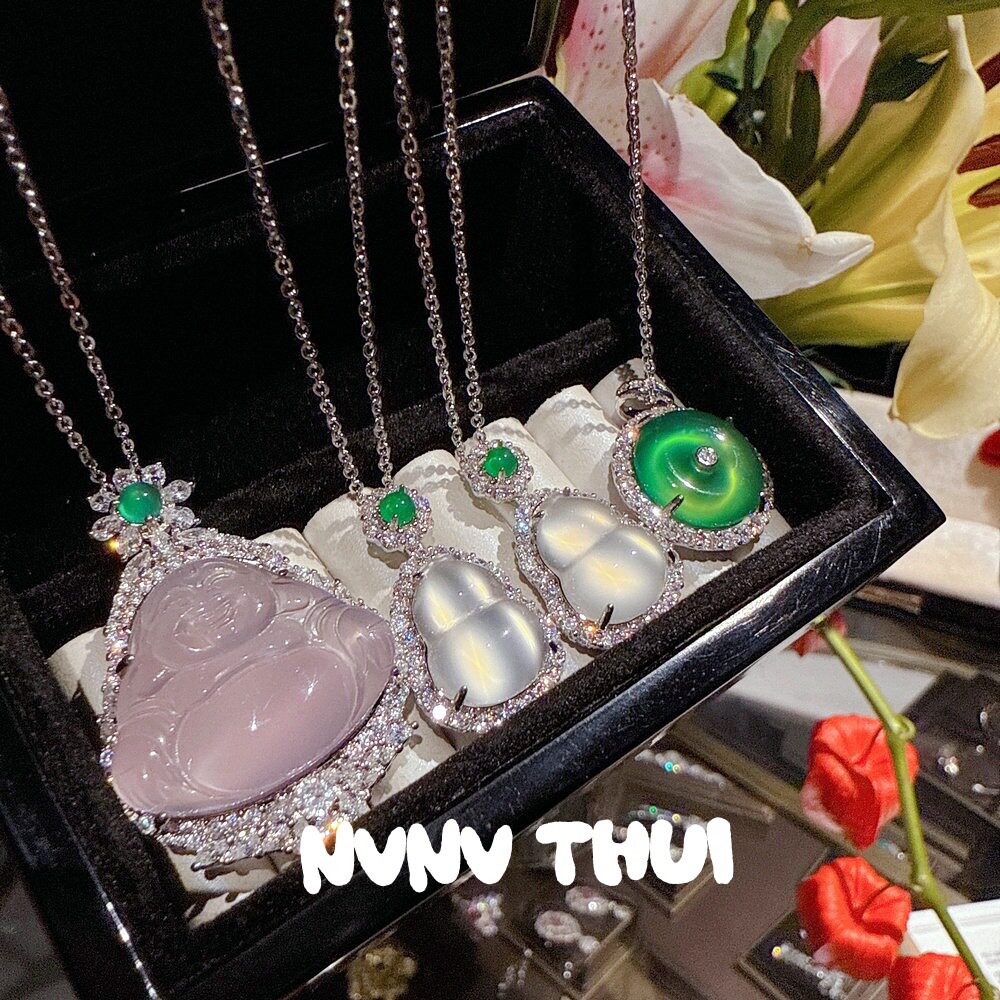 马达加斯加天然粉紫玉髓佛公吊坠项链 珠宝 水沫玉白冰葫芦项链女