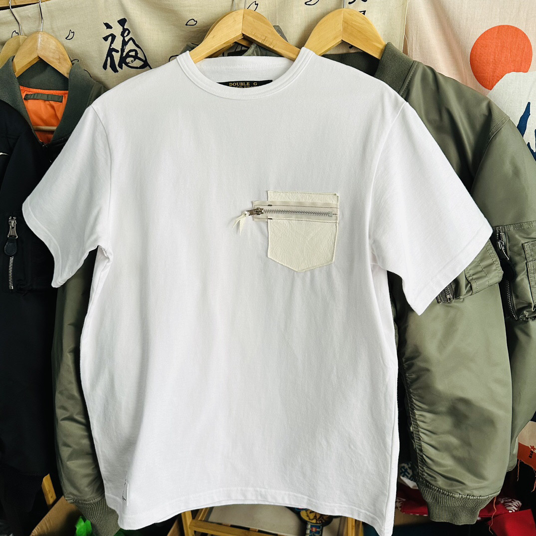 日单机车摩托短袖圆领T恤 窝流纺水洗配鹿皮拉链复古简约男女tee